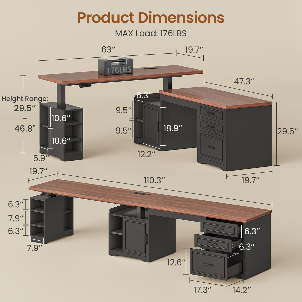 L Shaped Height Adjustable Standing Desk with Drawers and Shelves U286023