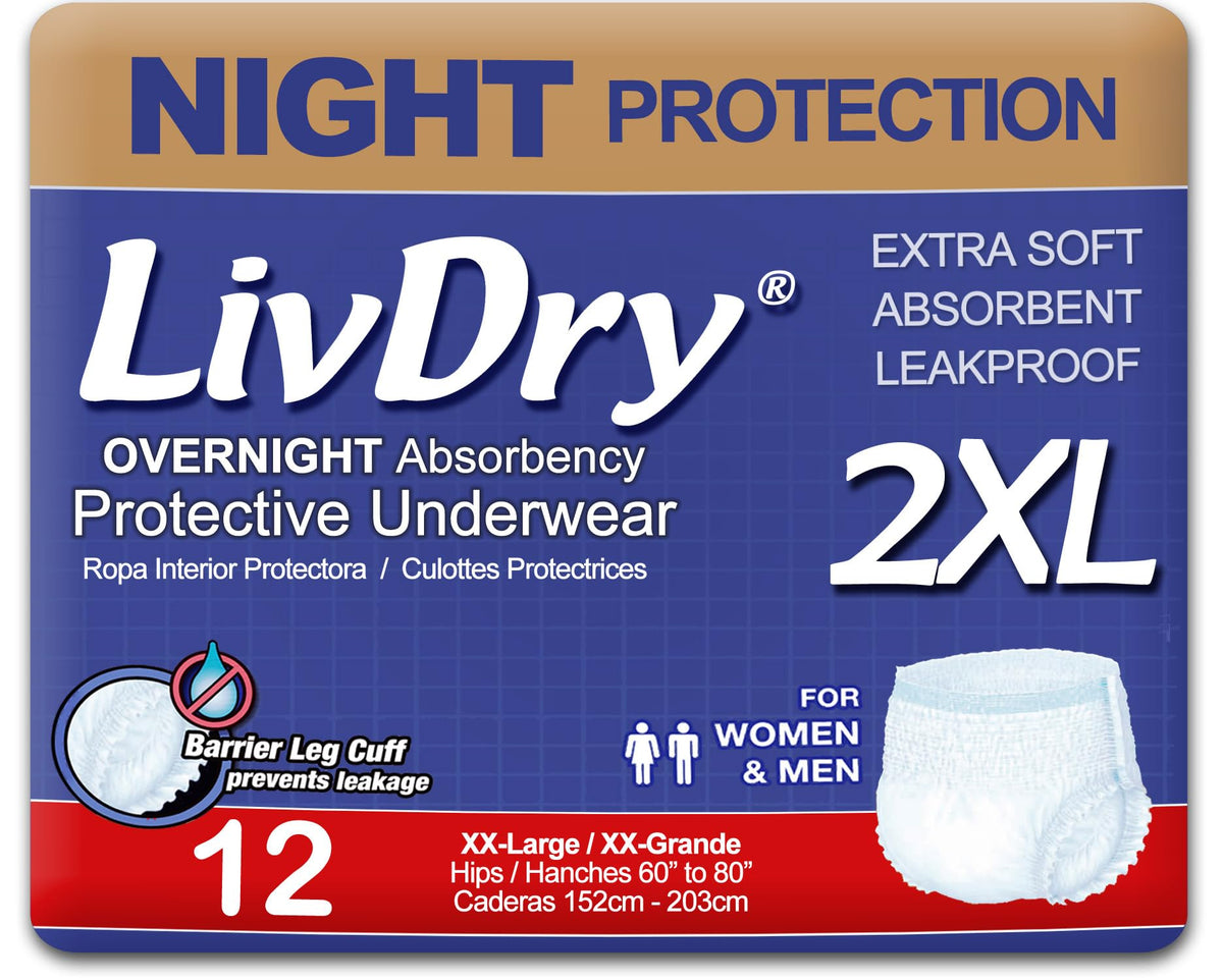 2XL Overnight Adult Diapers, 60”-80" Waist, 12 Pack W849564