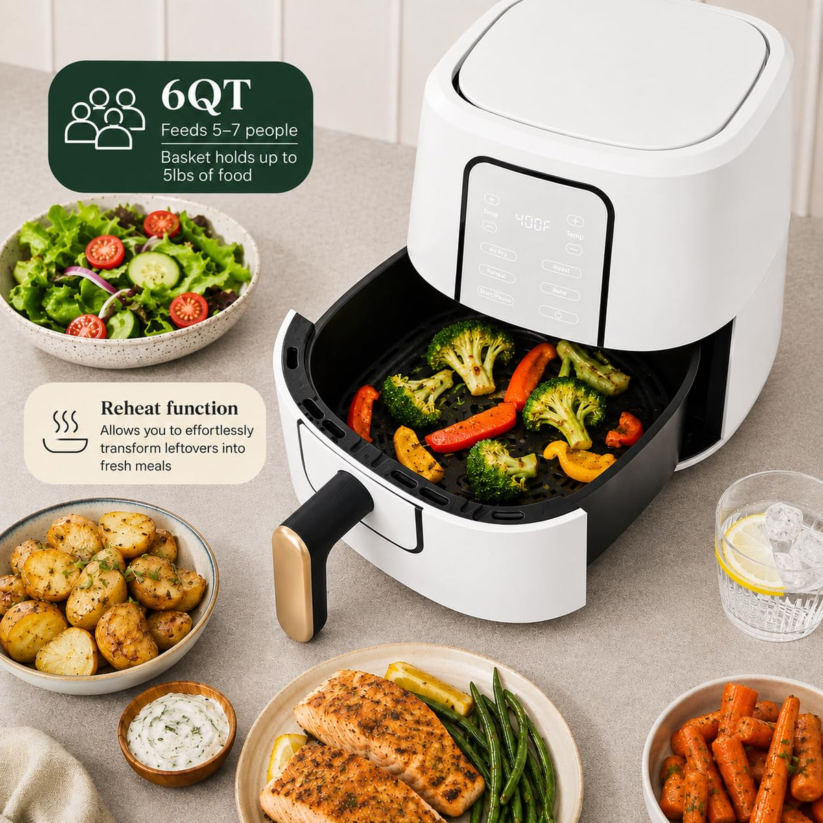 6-Quart Digital Air Fryer, Non-Stick, Dishwasher Safe, 1750 Watt Y62243