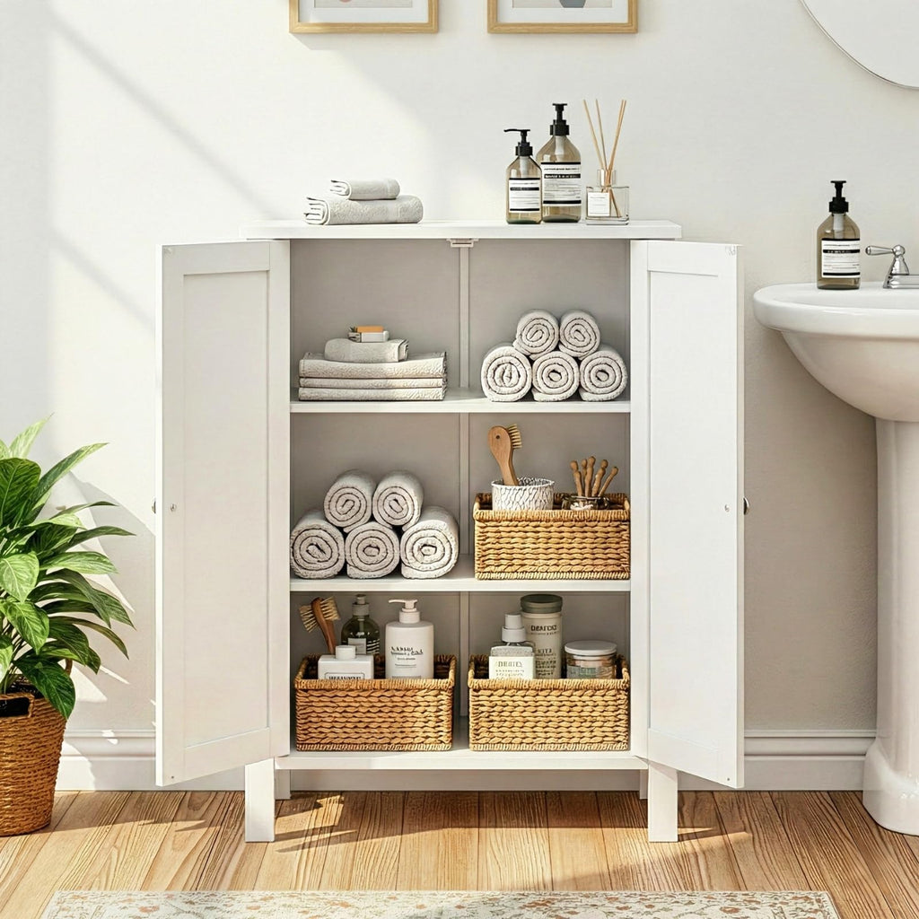 White Free Standing Bathroom Cabinet with Adjustable Shelf R627038