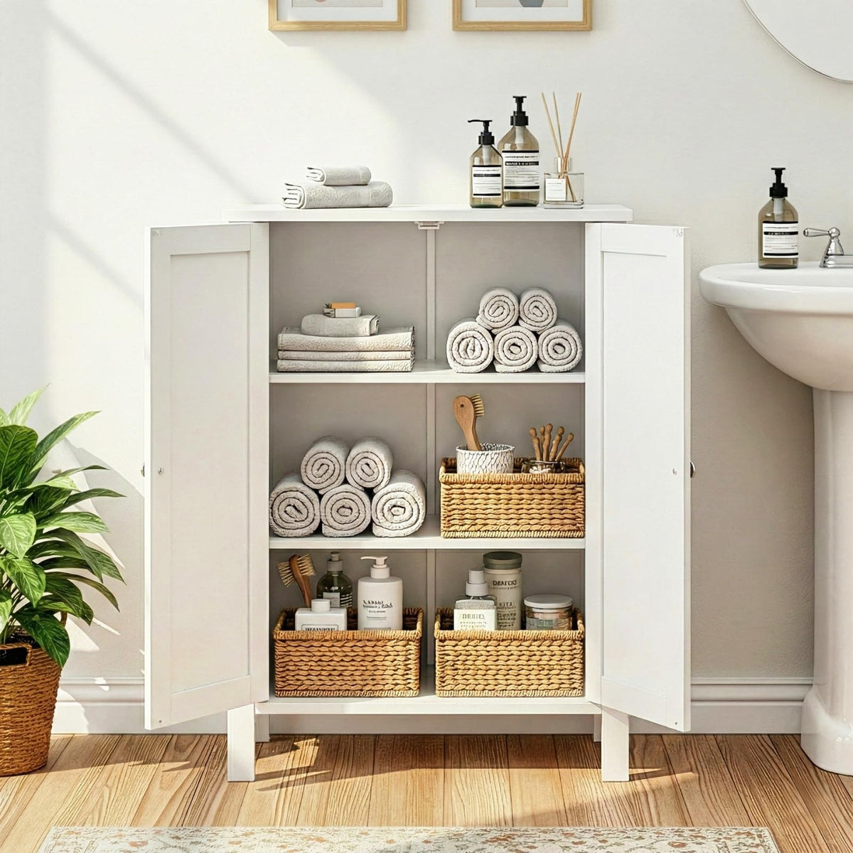 White Free Standing Bathroom Cabinet with Adjustable Shelf R627038