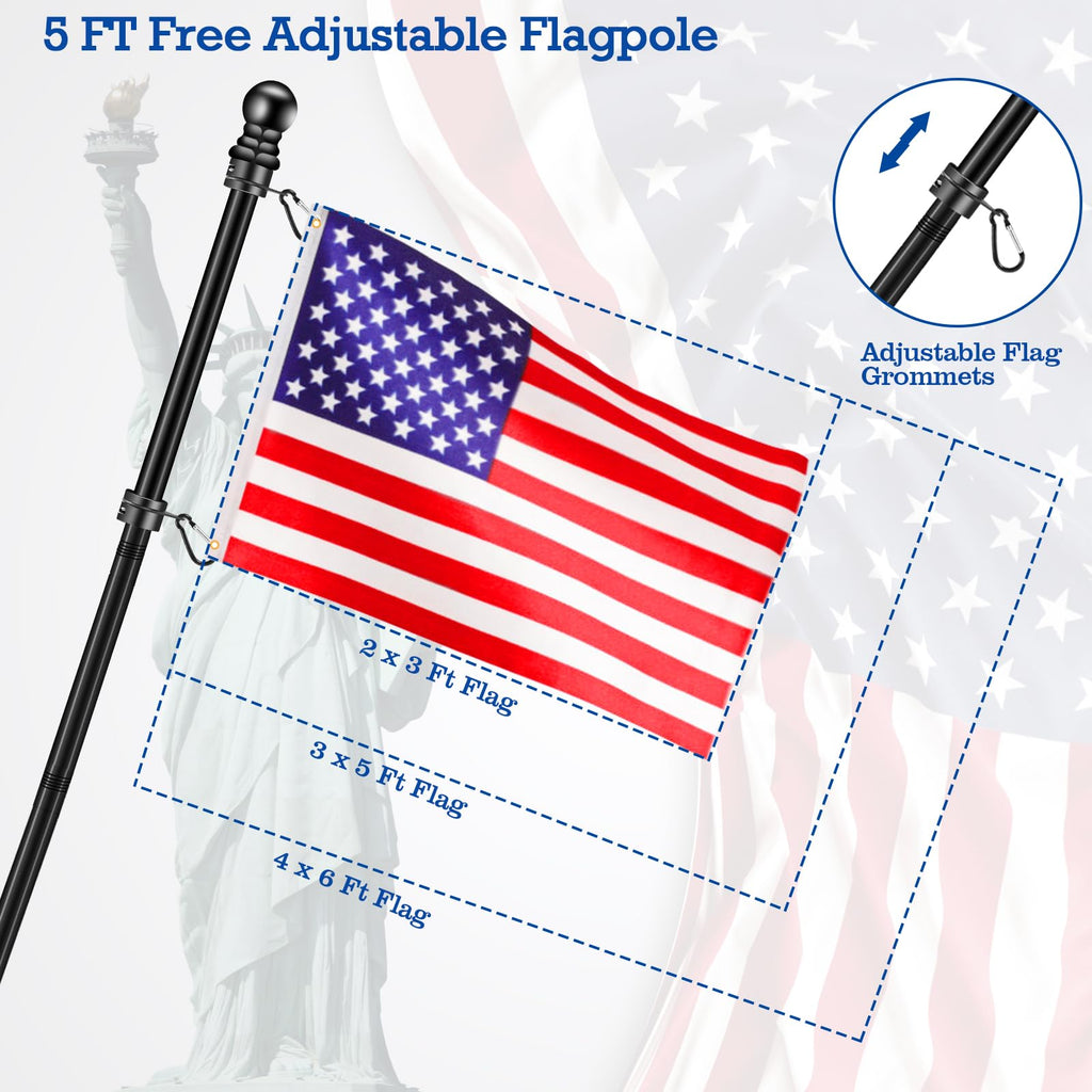 Black 5 FT Stainless Steel Wall Mount Flag Pole Kit V271