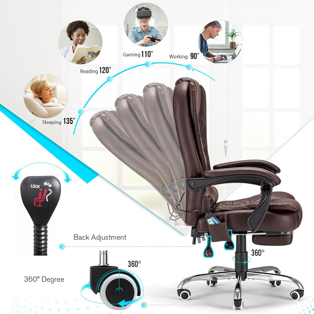 Massage Office Chair with Heat Function & Footrest L40134