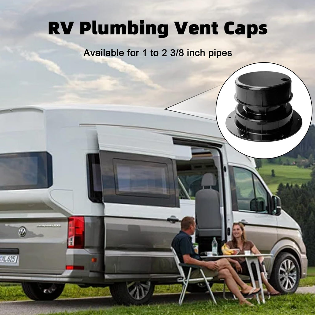 RV Plumbing Vent Caps Kit 2Pcs Plastic Roof Sewer Vent Cover Caps Black I242285