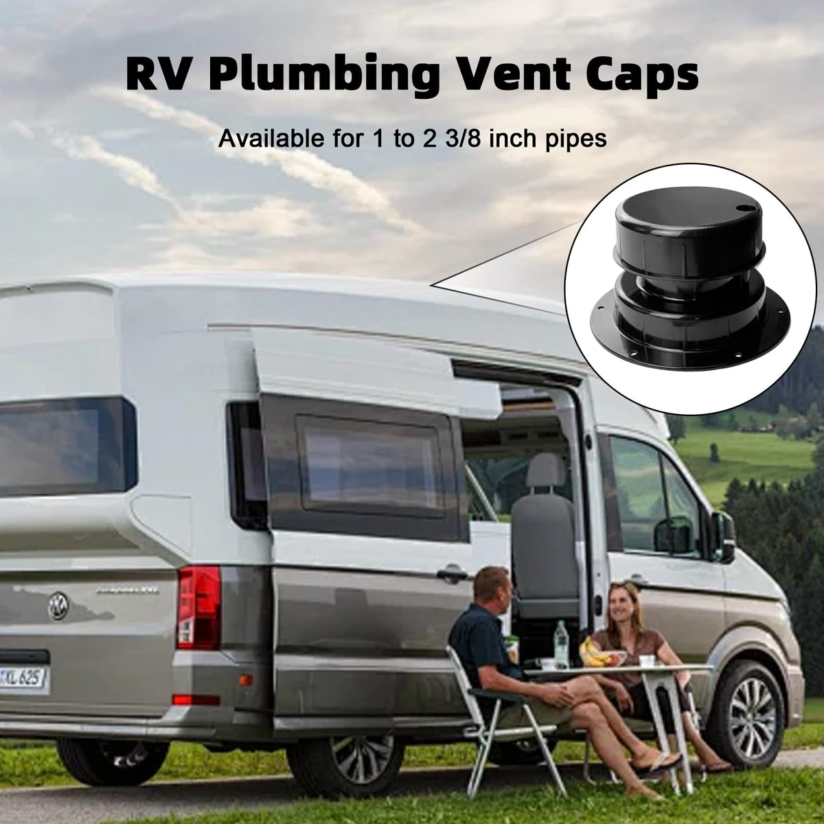 RV Plumbing Vent Caps Kit 2Pcs Plastic Roof Sewer Vent Cover Caps Black I242285