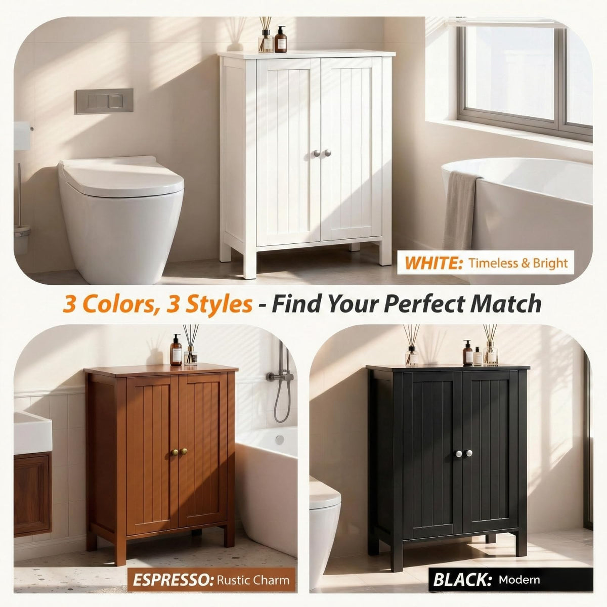 White Free Standing Bathroom Cabinet with Adjustable Shelf R627038