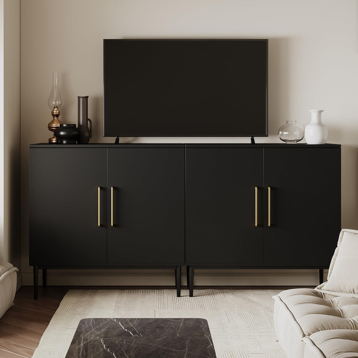 Black Storage Cabinet with Doors and Adjustable Shelf G903689
