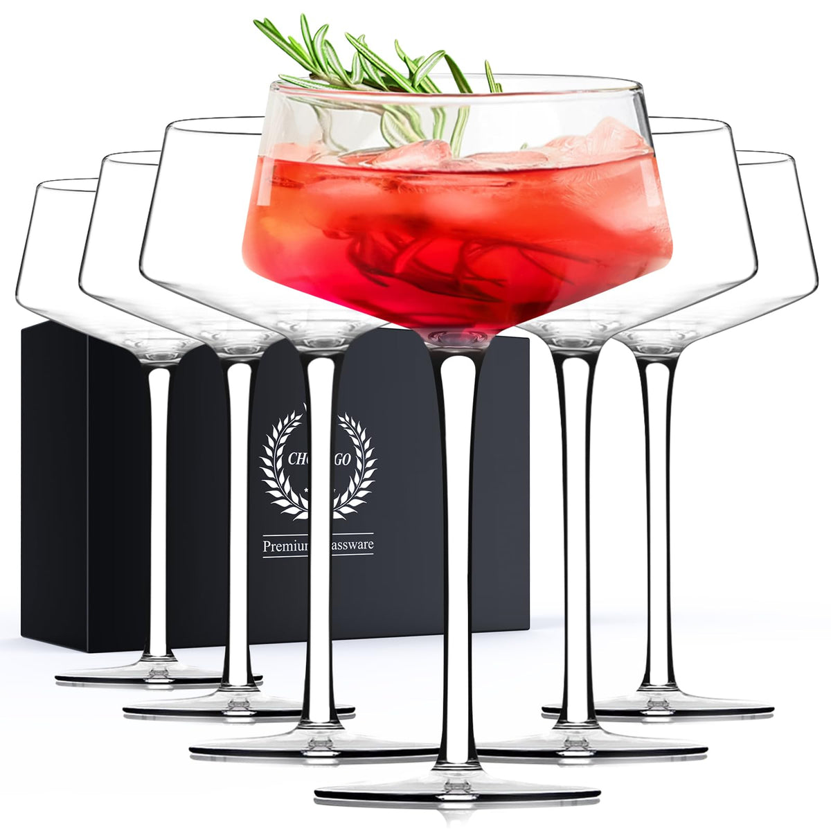 Martini Glasses Set of 6, 8Oz Hand Blown Crystal Cocktail Glasses U595
