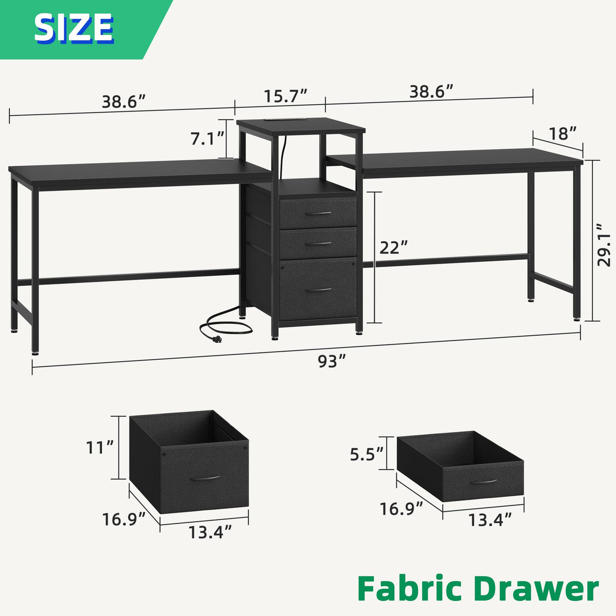 Two Person Desk with Charging Station L56065