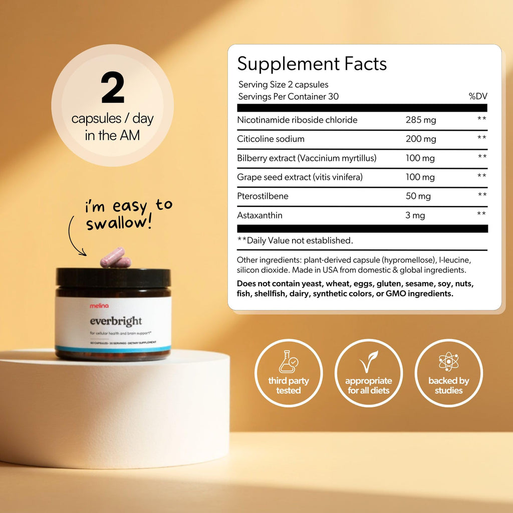 NAD+ Supplement with Nicotinamide Riboside NR, Citicoline, Pterostilbene & Astaxanthin, 30 Servings V77191
