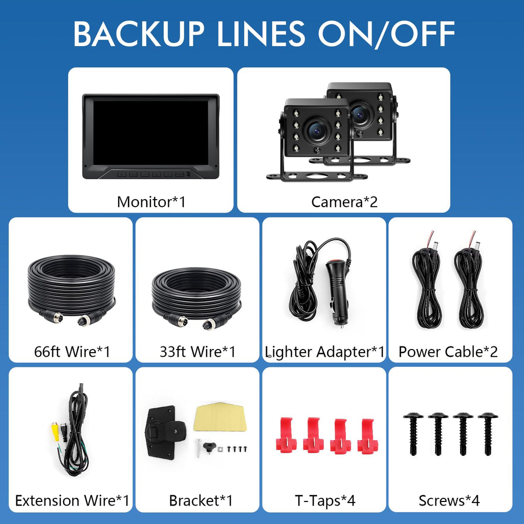 7'' Wired Dual RV Backup Camera System 1080P HD D320