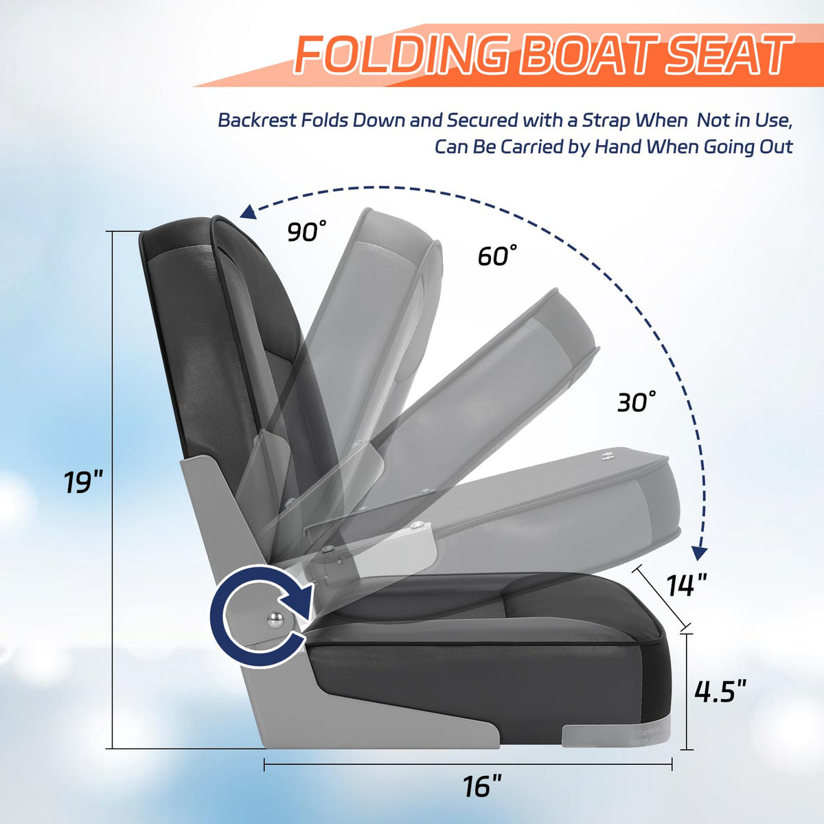 2 Pack Folding Low Back Boat Seats Black/Gray Q637