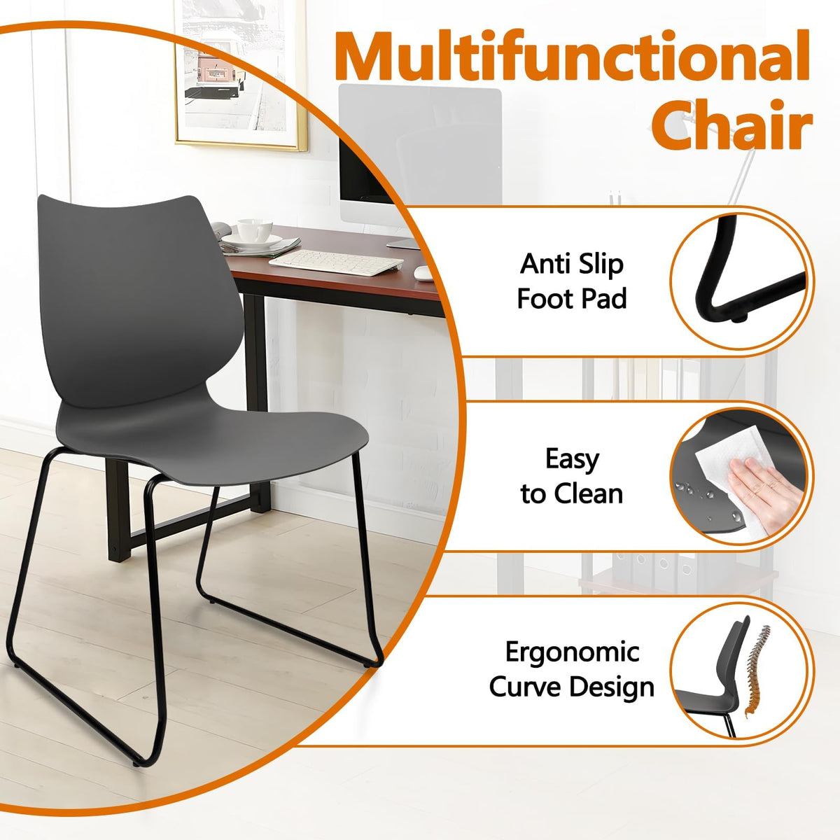 Stacking Chairs with Metal Legs Set of 12, Grey K192267