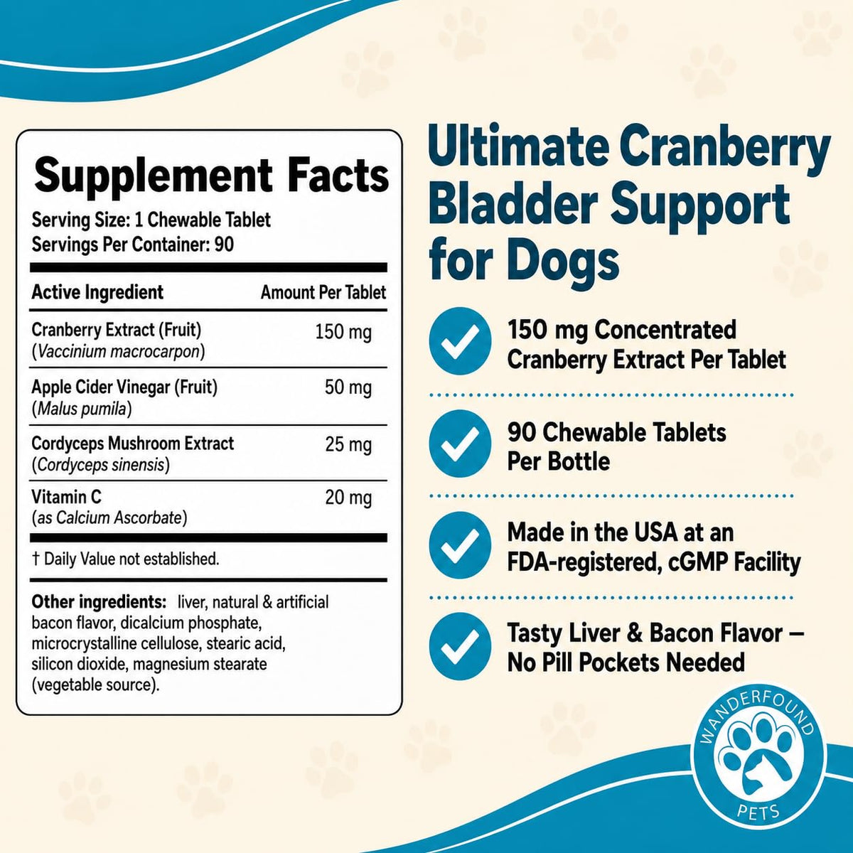 Cranberry for Dogs Urinary Tract Support 90 Tablets N44894
