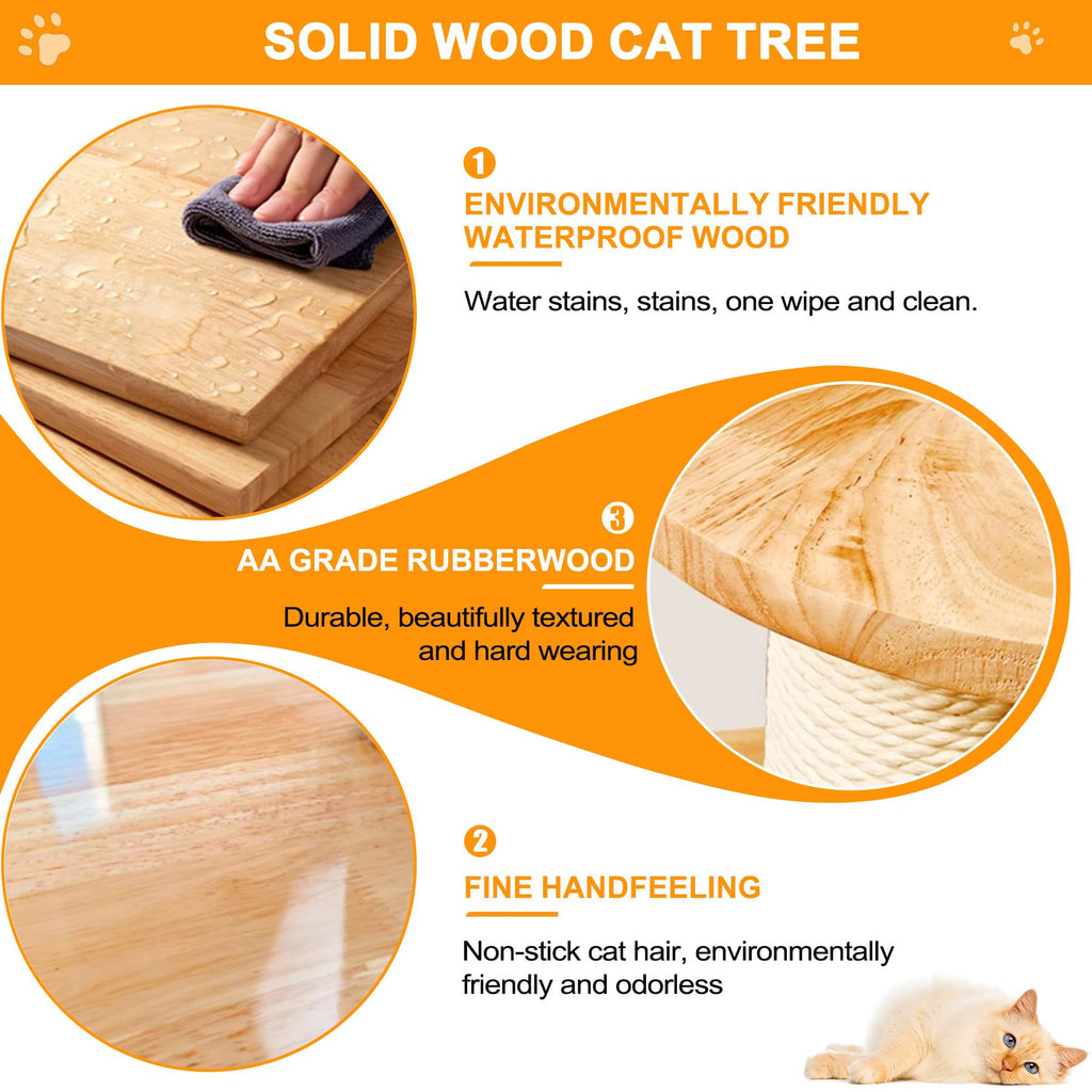 Solid Wooden Cat Tree Tower with Scratching Post S881468