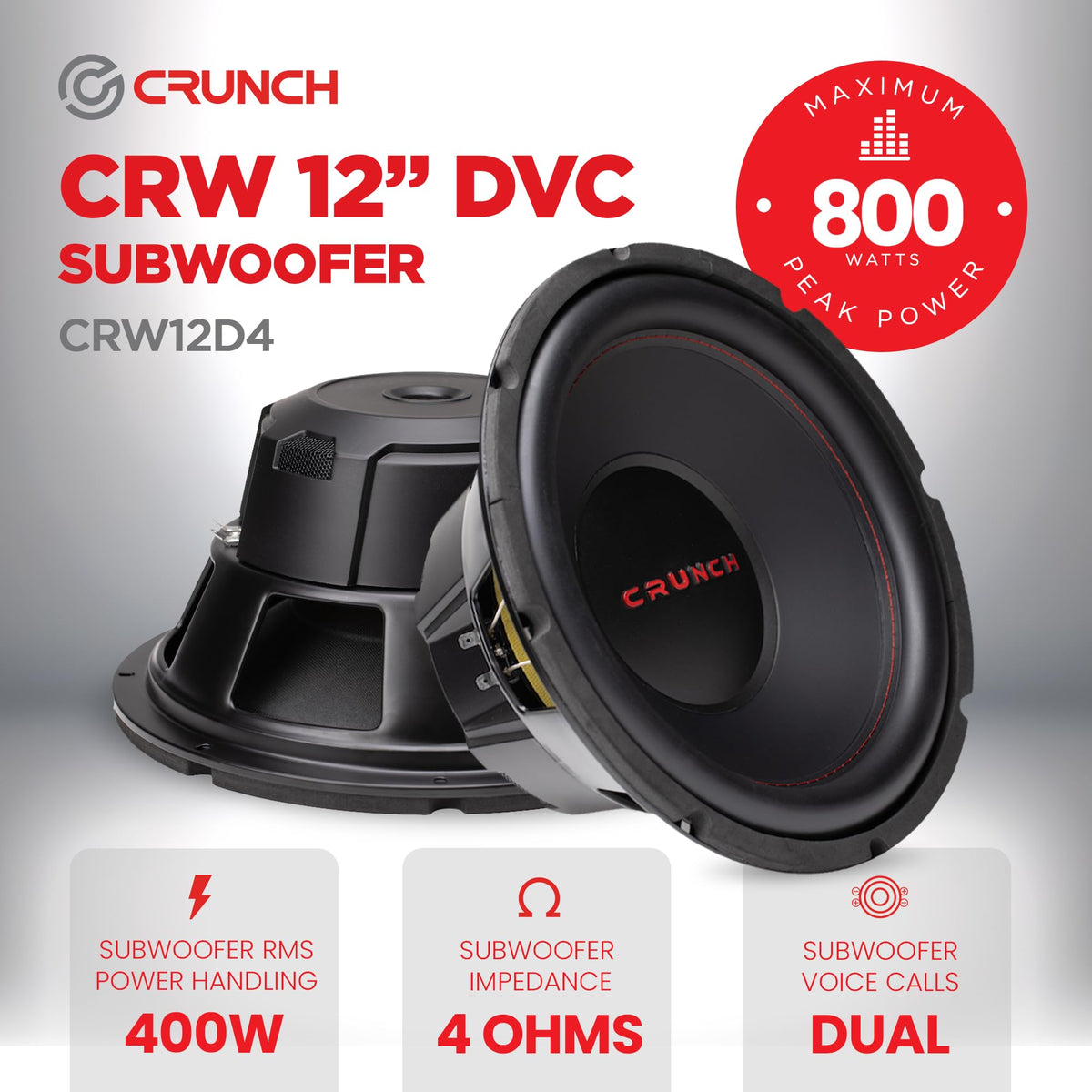 12 Inch 800 Watt 4 Ohm Dual Voice Coil Car Subwoofer T234649