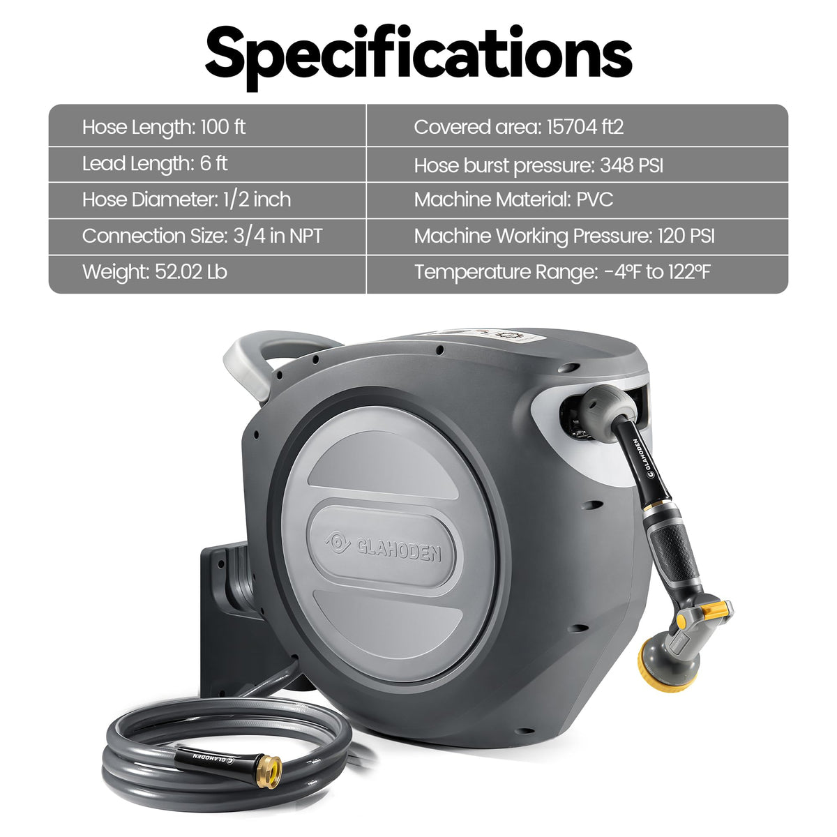 Retractable Garden Hose Reel 1/2 in x 100 ft Heavy Duty Wall Mount Q567
