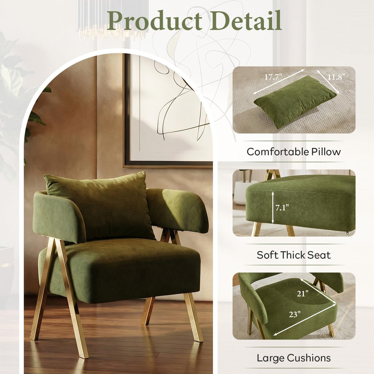 Green Velvet Dining Chairs Set of 2 with Arms K800