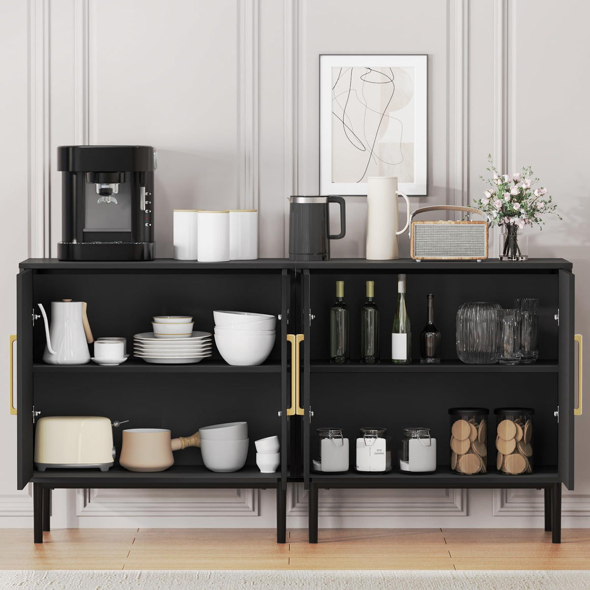 Black Storage Cabinet with Doors and Adjustable Shelf G903689