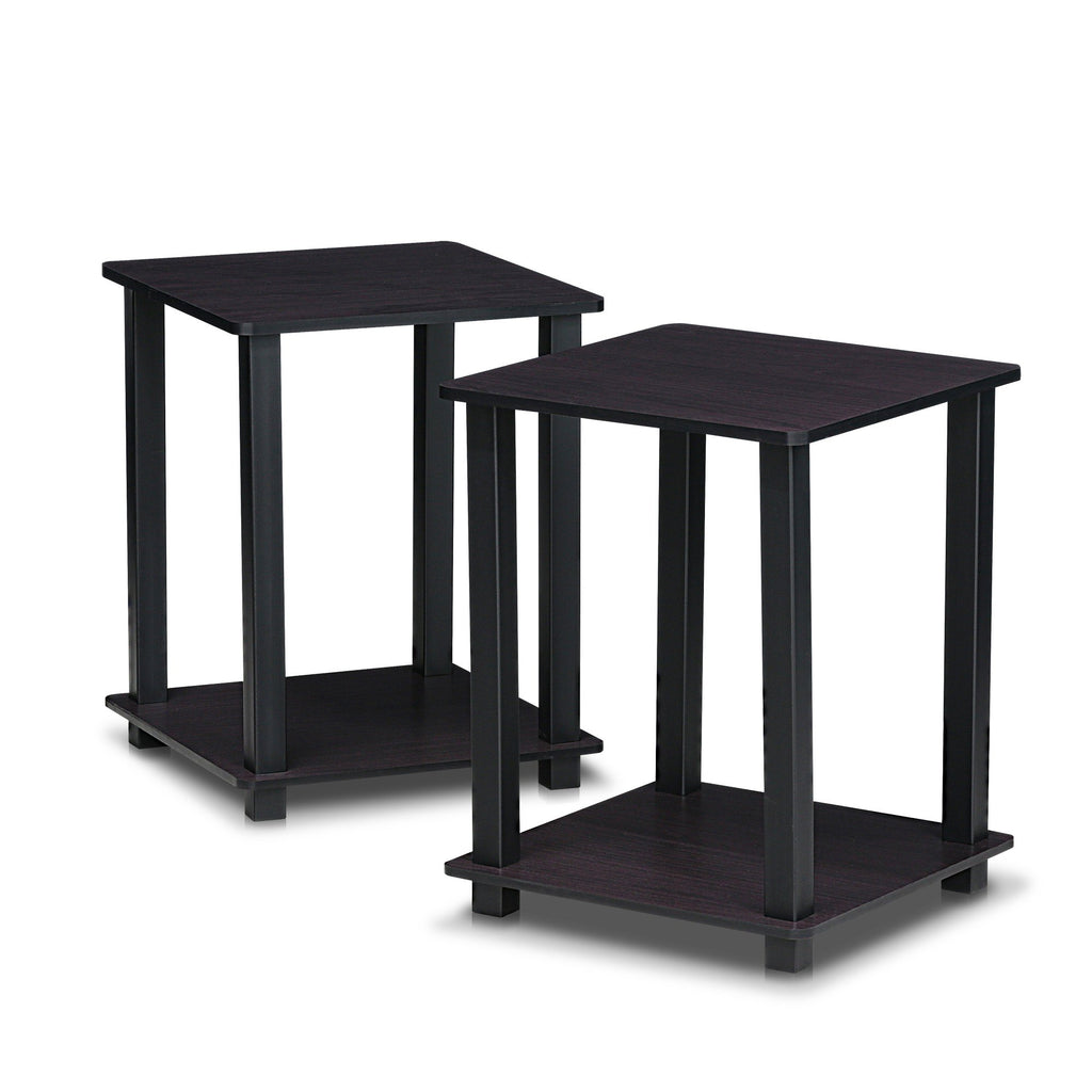 Set of 2 2-Tier Square Dark Walnut Bedside Table Z880022