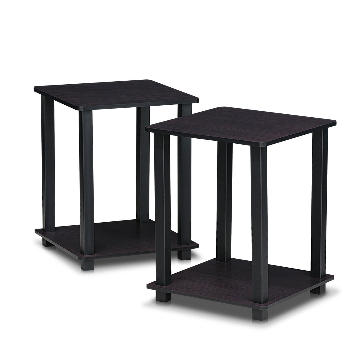 Set of 2 2-Tier Square Dark Walnut Bedside Table Z880022