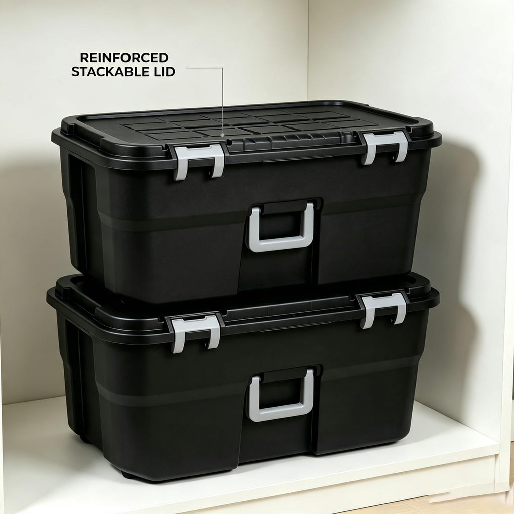 2 Pack 22 Gallon Black Wheeled Lockable Plastic Storage Trunk R555