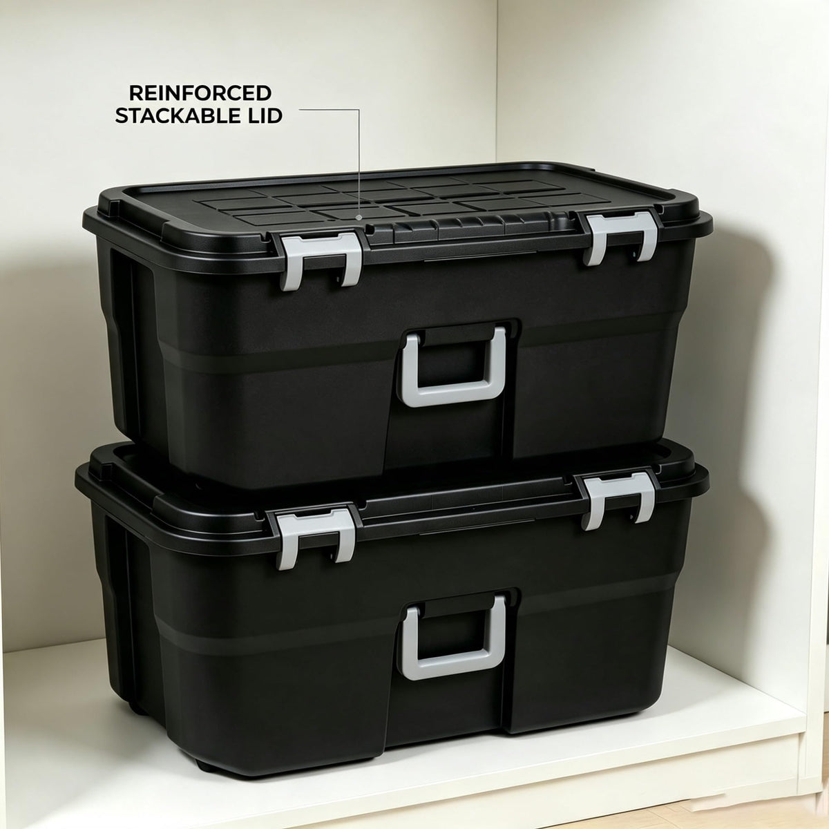 2 Pack 22 Gallon Black Wheeled Lockable Plastic Storage Trunk R555