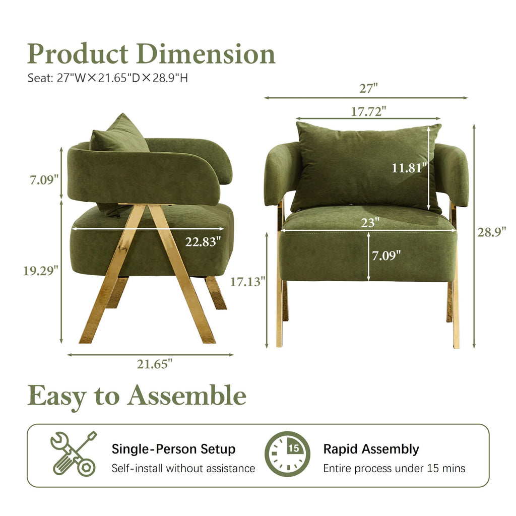 Green Velvet Dining Chairs Set of 2 with Arms K800