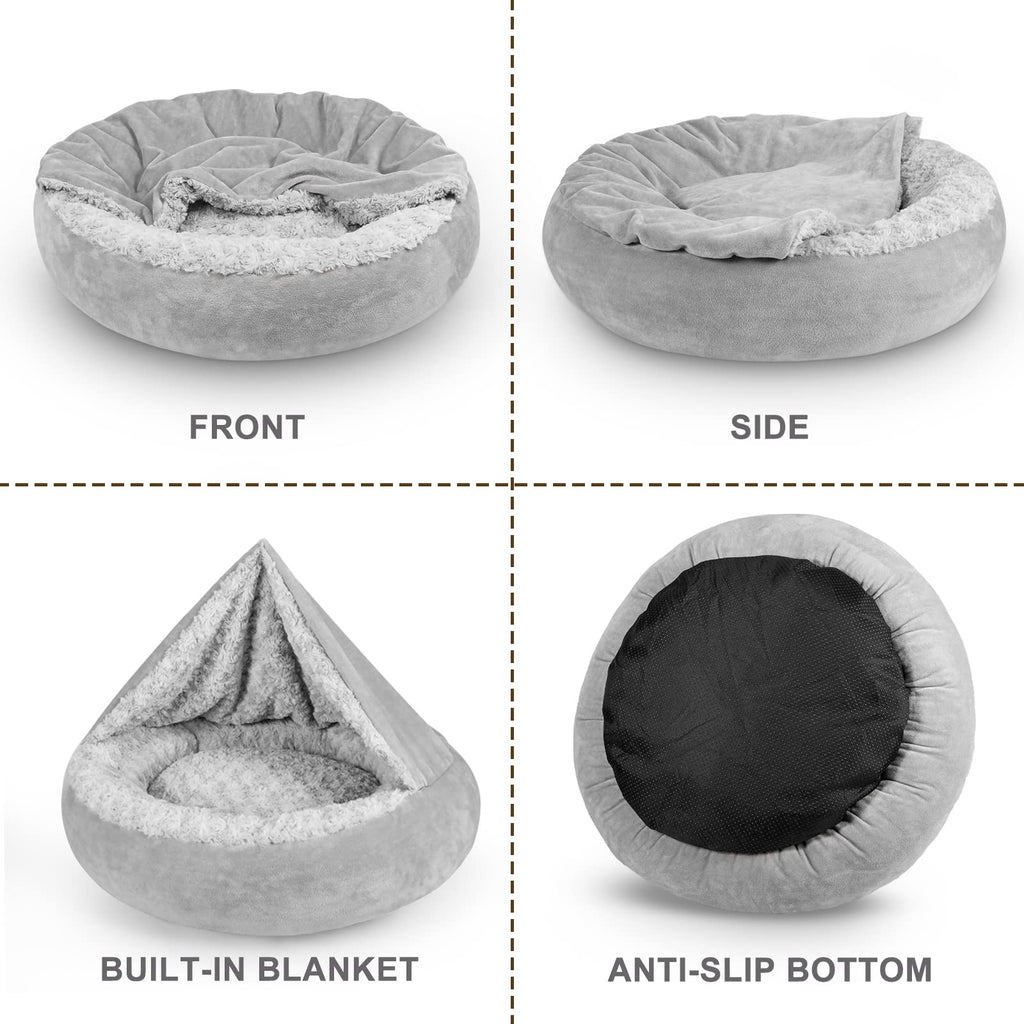 Hooded Blanket Donut Round Dog Bed 23 inch R1286