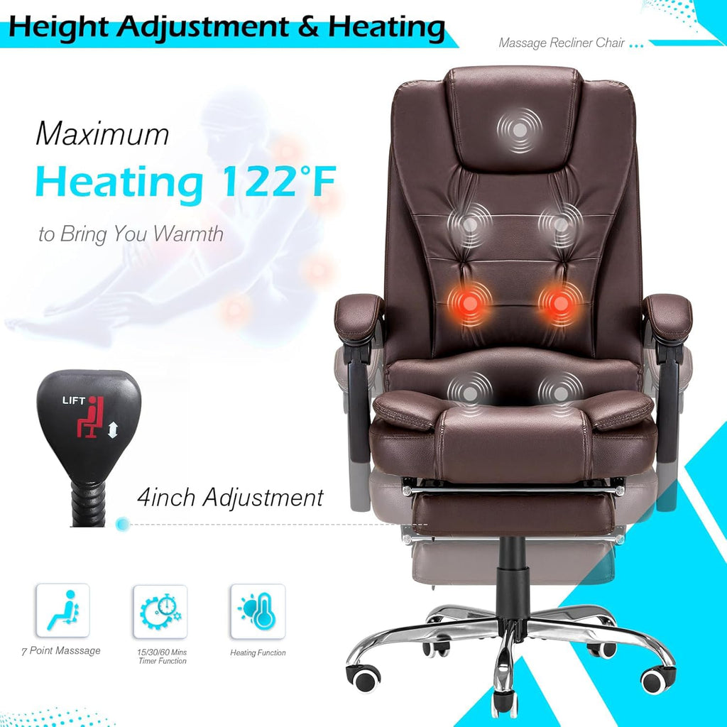 Massage Office Chair with Heat Function & Footrest L40134