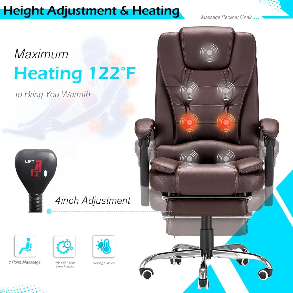 Massage Office Chair with Heat Function & Footrest L40134