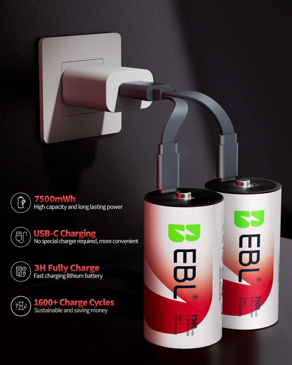 Rechargeable D Batteries 4 Pack Q980