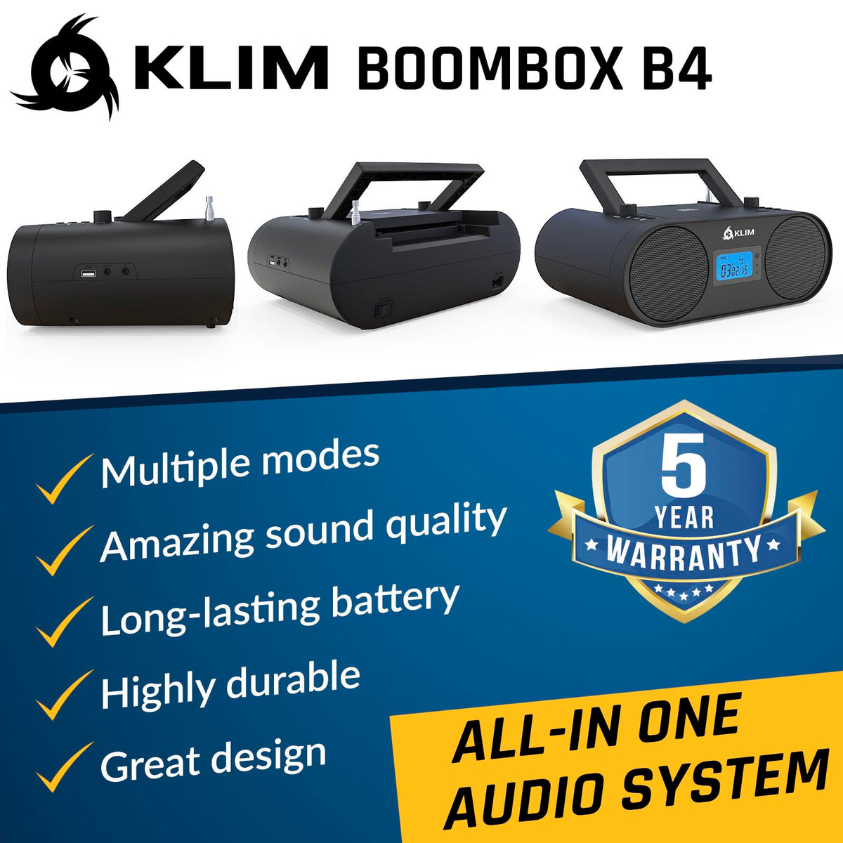 Portable CD Player Boombox with AM FM Radio and Bluetooth I656