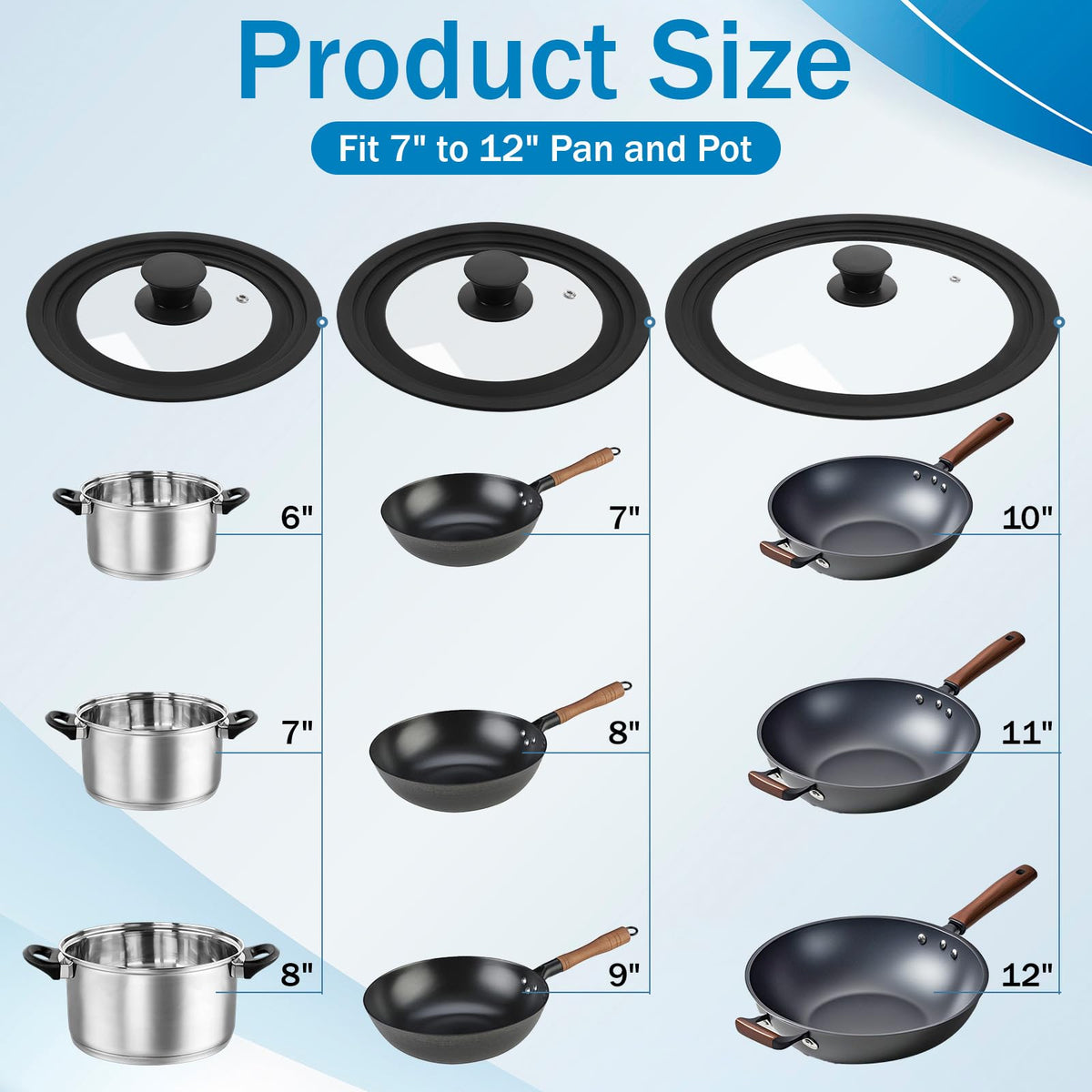 3 Pc Tempered Glass Pot Lids with Silicone Rim Q752690