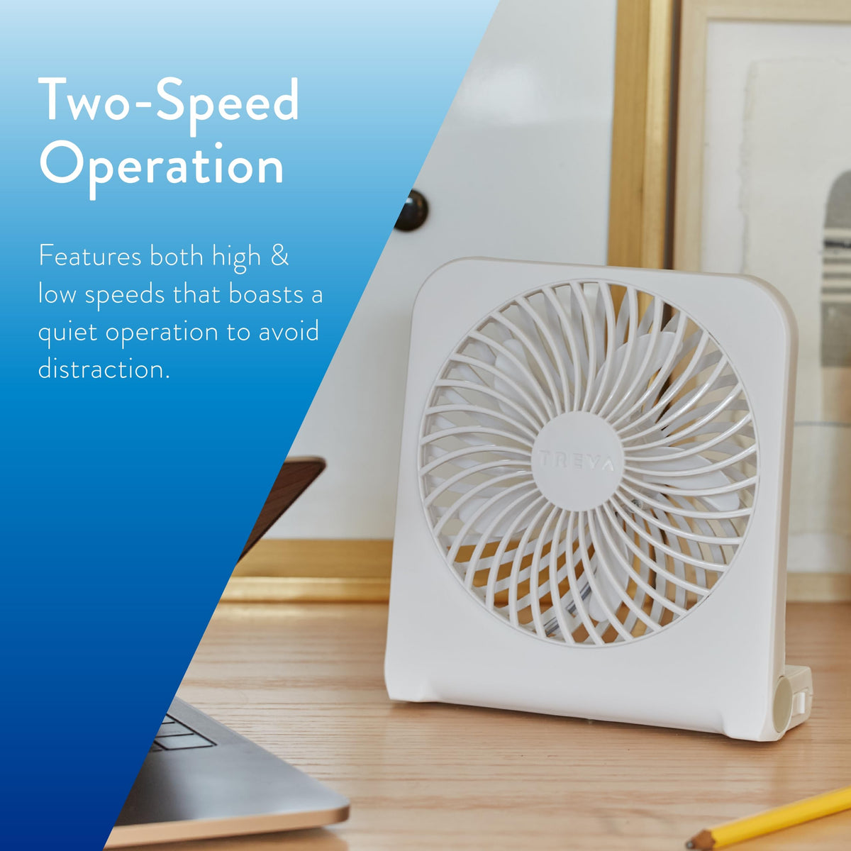 5 in USB Battery Powered Desk Fan Adjustable Tilt 2-Speed White K801751