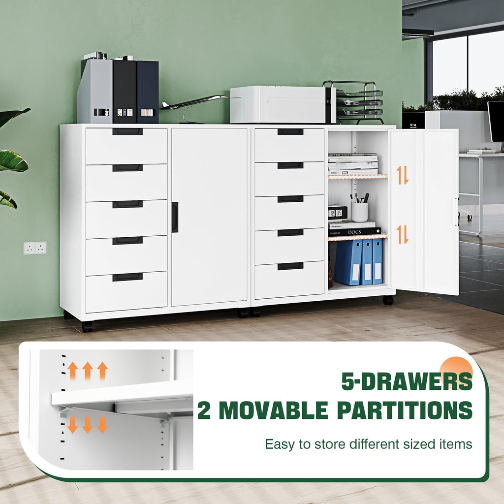 White 5 Drawer Storage Cabinet with Shelves and Door R294012