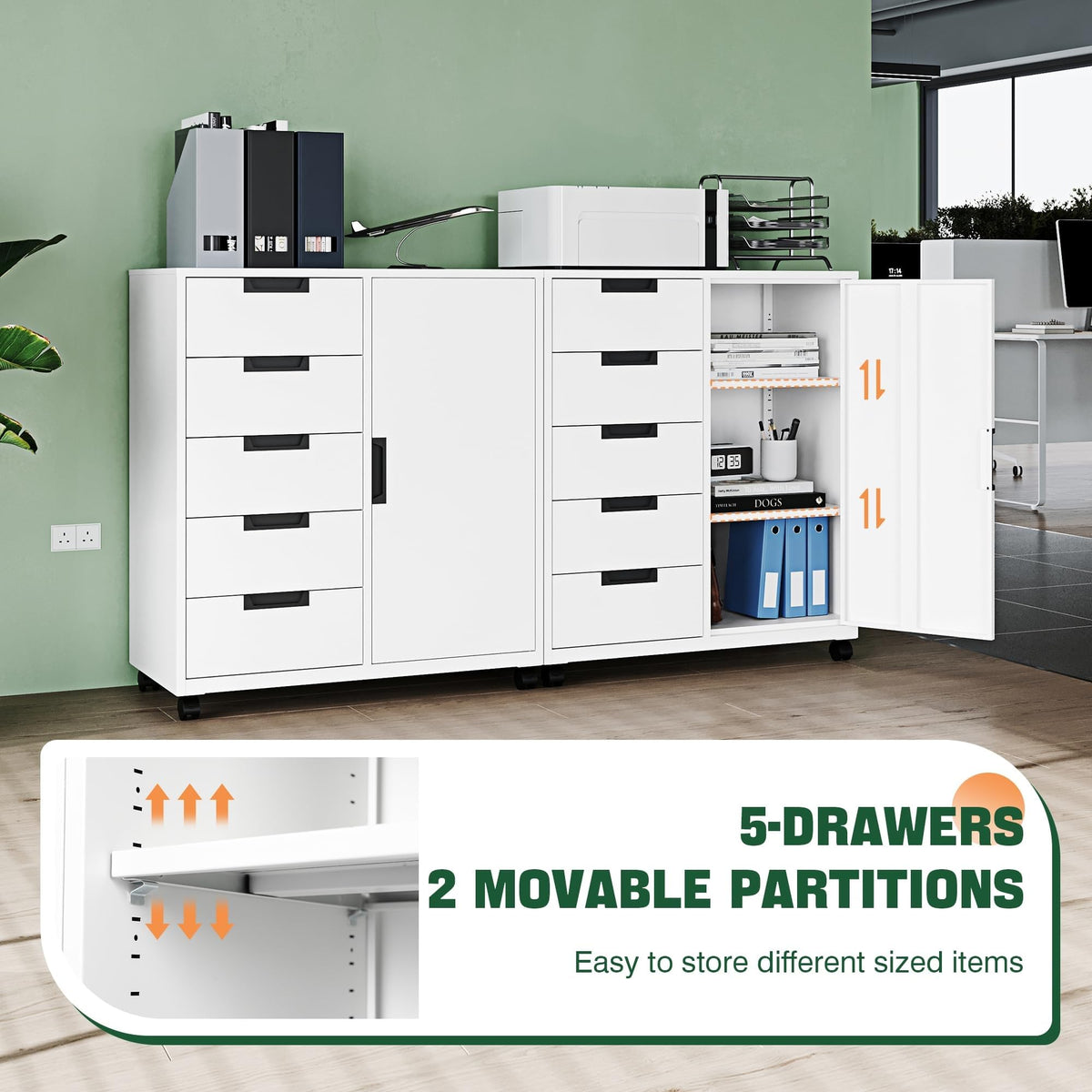 White 5 Drawer Storage Cabinet with Shelves and Door R294012