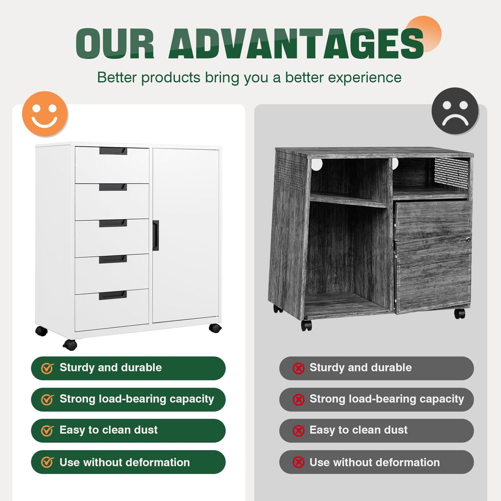 White 5 Drawer Storage Cabinet with Shelves and Door R294012
