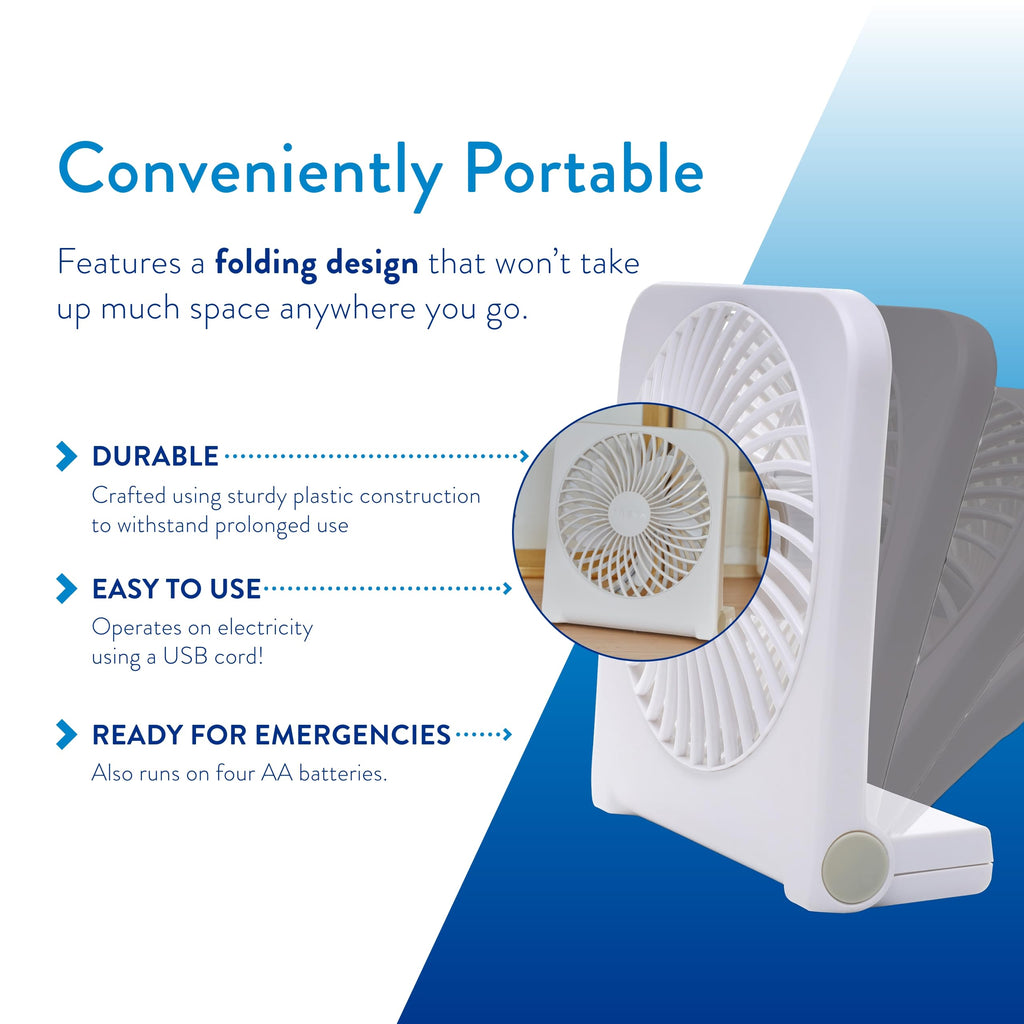 5 in USB Battery Powered Desk Fan Adjustable Tilt 2-Speed White K801751