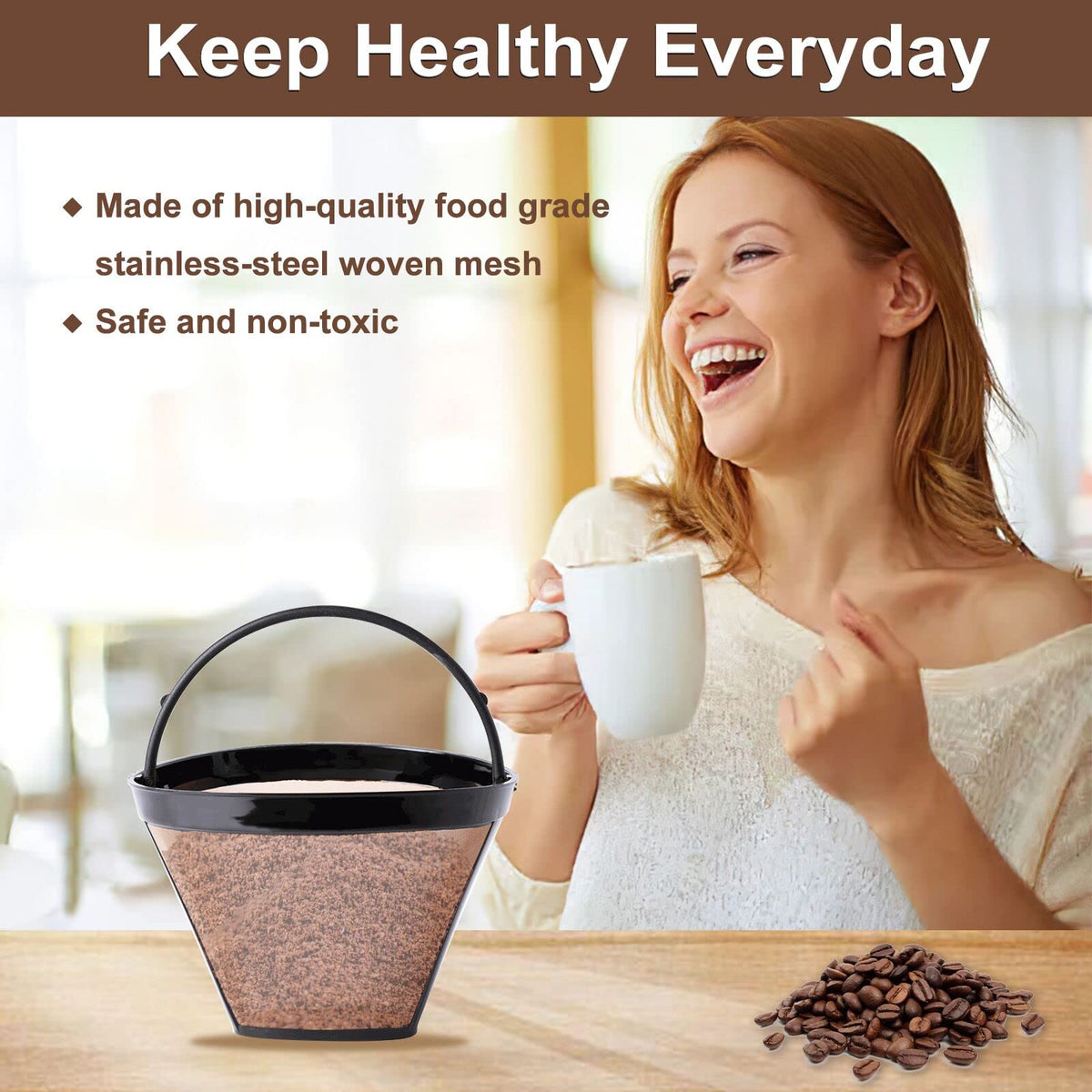 Reusable Cone Coffee Filters #4, 2-Pack 8-12 Cup W776