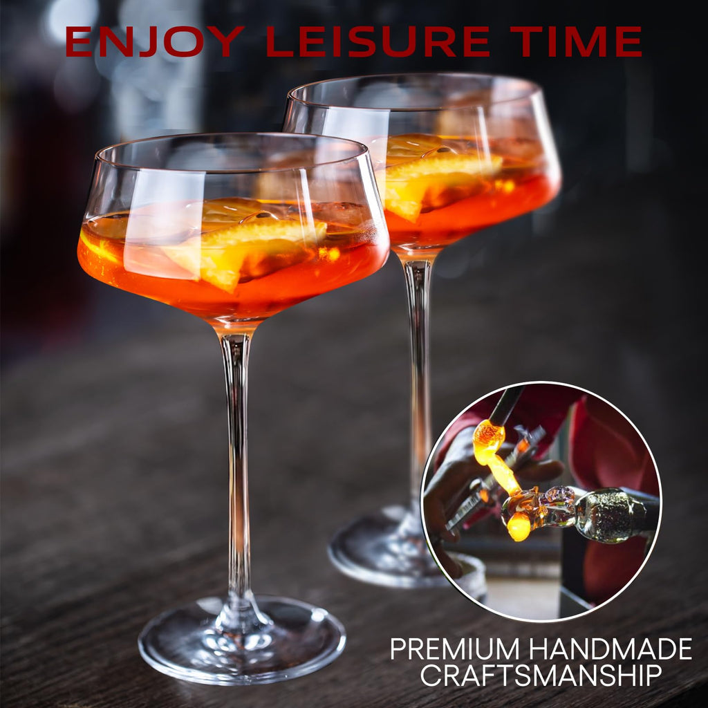 Martini Glasses Set of 6, 8Oz Hand Blown Crystal Cocktail Glasses U595