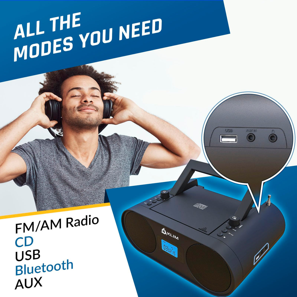Portable CD Player Boombox with AM FM Radio and Bluetooth I656