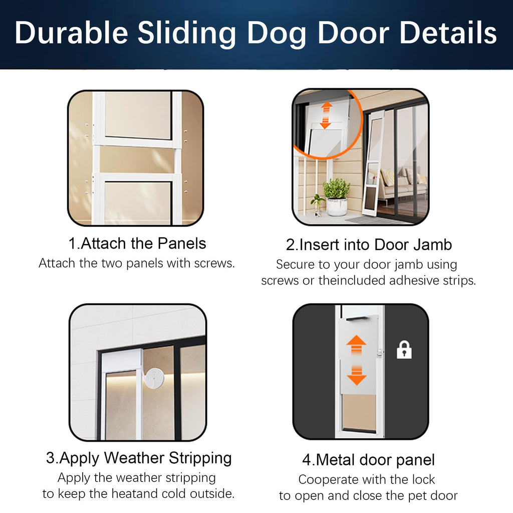 Adjustable Height Aluminum Frame Sliding Glass Door Dog Door W416