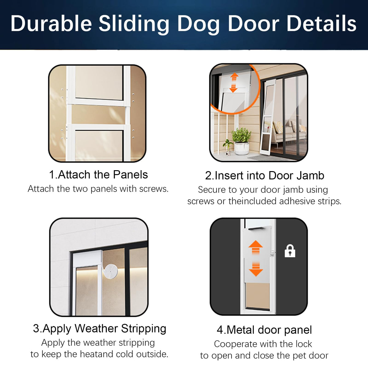 Adjustable Height Aluminum Frame Sliding Glass Door Dog Door W416