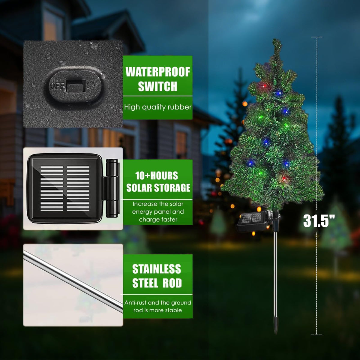 Solar Christmas Tree Garden Stake Lights Outdoor Waterproof M877516