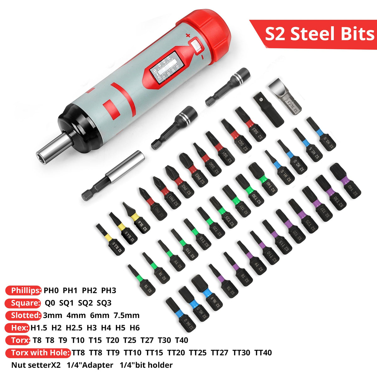Torque Screwdriver Set 7.91 N·m 1/4" Drive with 40 S2 Bits P85818