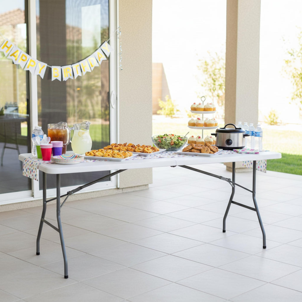 6FT White Folding Table with Carry Handle X508
