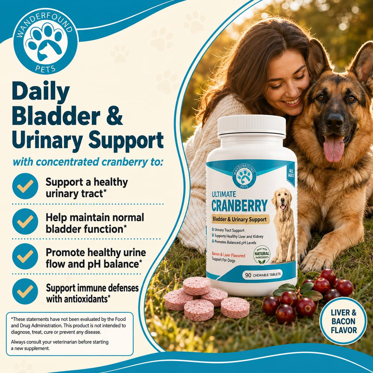Cranberry for Dogs Urinary Tract Support 90 Tablets N44894