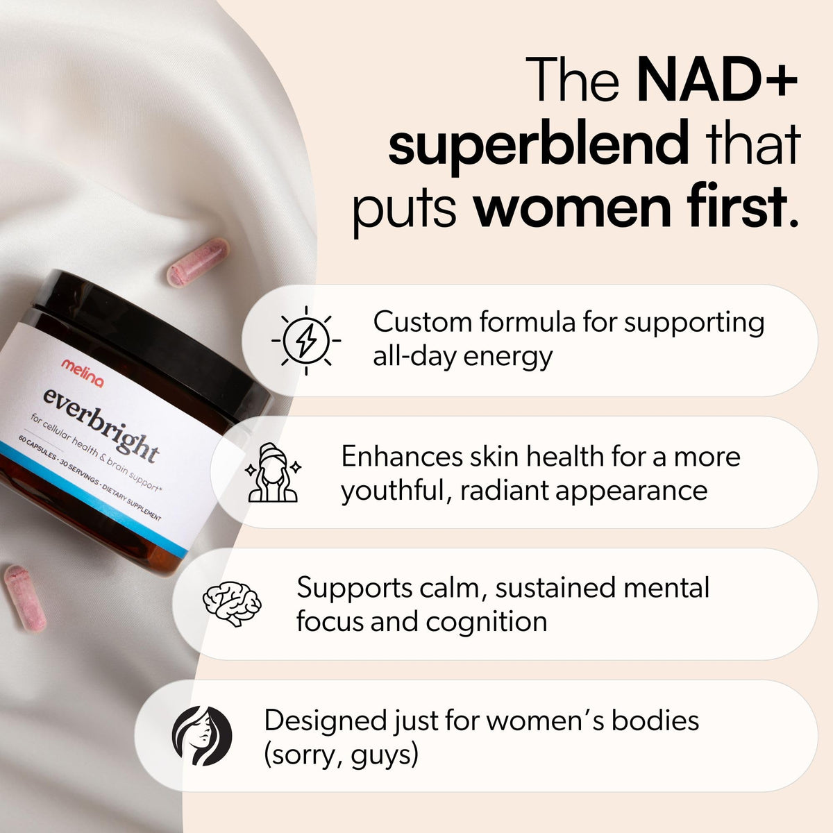 NAD+ Supplement with Nicotinamide Riboside NR, Citicoline, Pterostilbene & Astaxanthin, 30 Servings V77191