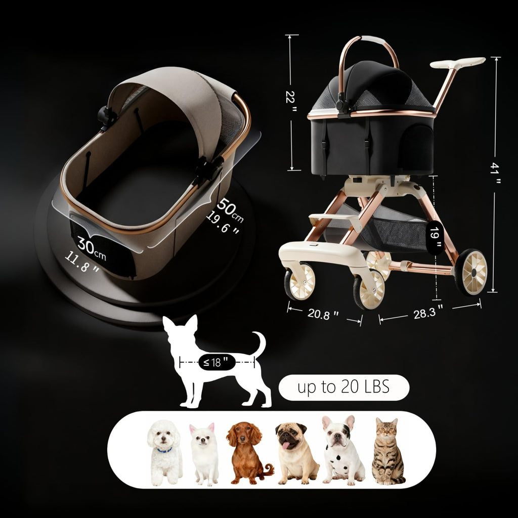 Pink Pet Stroller with One-Touch Brake J767